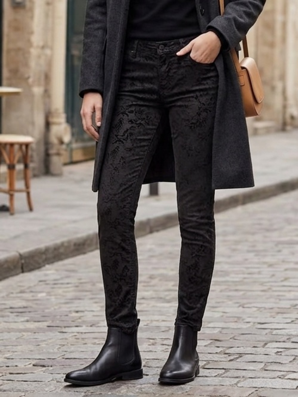Zara Woman Paisley Floral Patterned Black Jeans